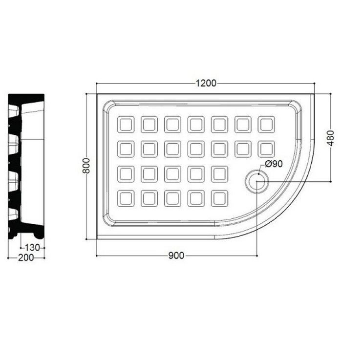 KERASAN Retro Поддон керамический полукруглый ассиметр. 80х120см SX, диаметр слива 90, цвет белый