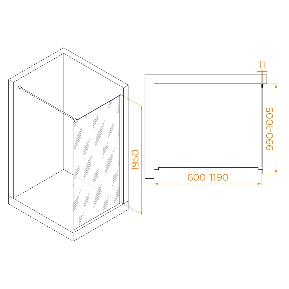Душевая перегородка RGW WA-002W (Прозрачное, 1000)