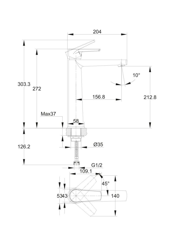 Смеситель для раковины высокий Cersanit MODUO однорычажный хром (64095), артикул 64095