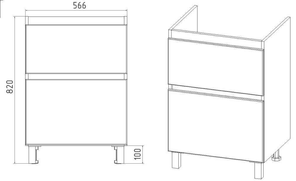 Тумба VIANT "Мальта" 2 ящика 430х560х820 под раковину .S-UM-COM60/1-w (COMO 60) (VMAL60CO-T2Y), артикул VMAL60CO-T2Y