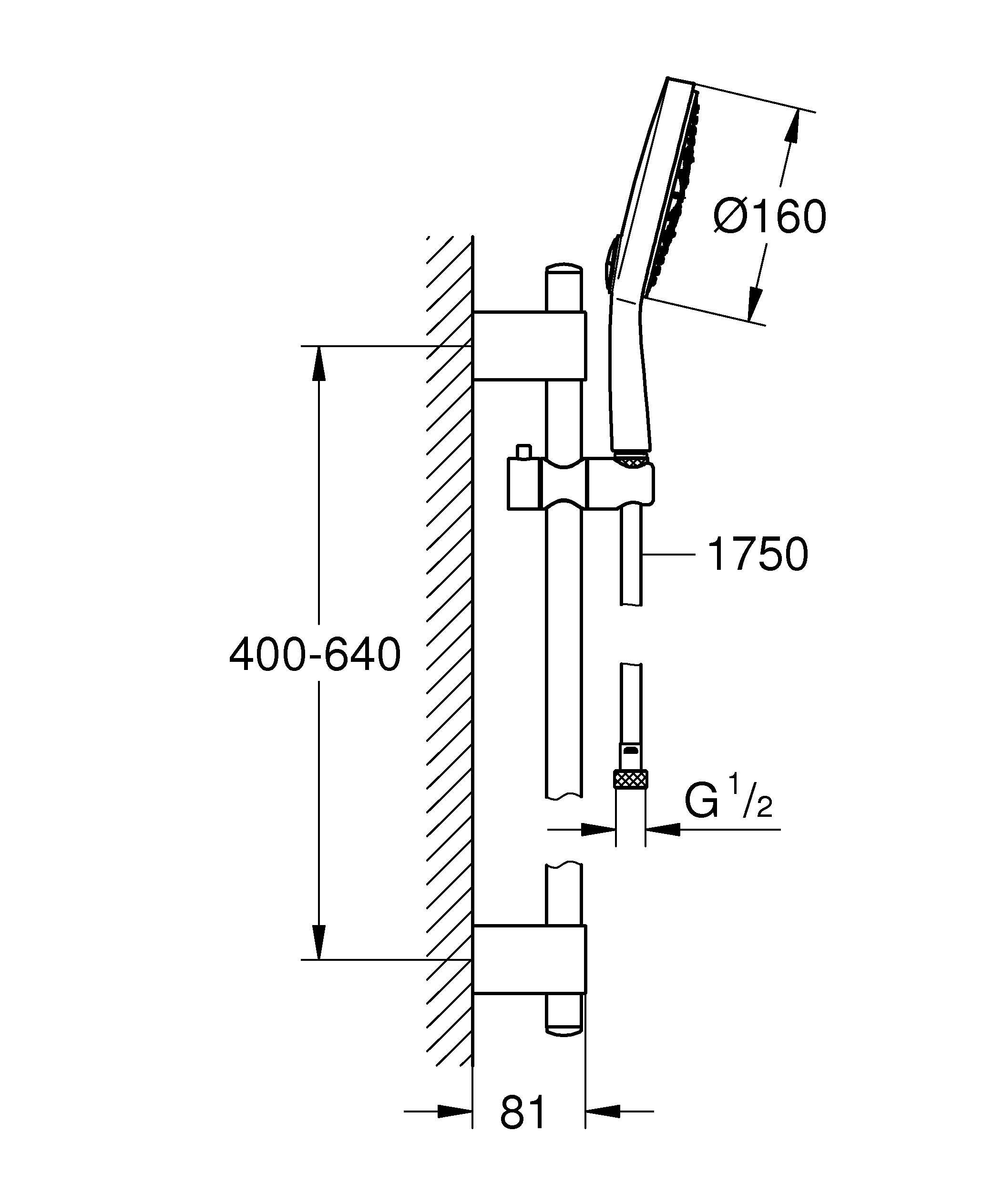 Душевой гарнитур GROHE Power&Soul Cosmopolitan 160 (ручной душ, штанга 600 мм, шланг 1750 мм), хром (27744000)