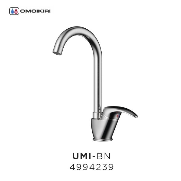 Смеситель для кухни, OMOIKIRI, Umi, тип открывания воды-однорычажный, тип регулирования воды-керамический картридж, монтаж-на раковину/столешницу, отверстия для монтажа-1, высота, мм-310, вынос излива, мм-146, тип излива-поворотный, тип подводки-гибкая, с