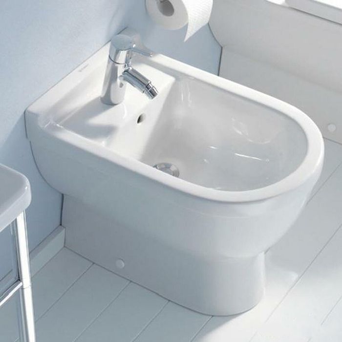Duravit Starck 3 Биде напольное приставное 560х360 мм , с  1 отв. под смеситель, Цвет: белый+WonderGliss