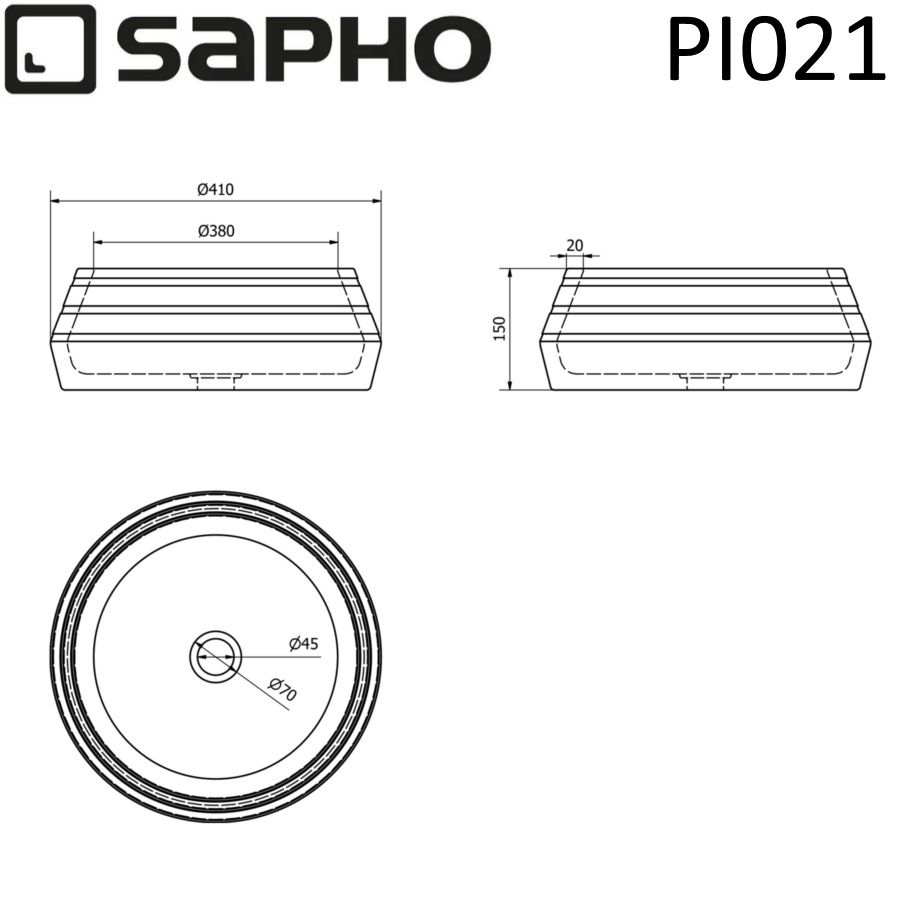 Керамическая раковина-чаша STONE PRIORI на столешницу, d41 см, высота 15 см, черный/камень, Sapho