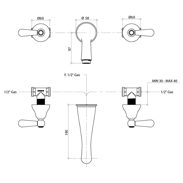 Bongio Oxford Lux Смеситель для раковины, цвет хром/белый фарфор