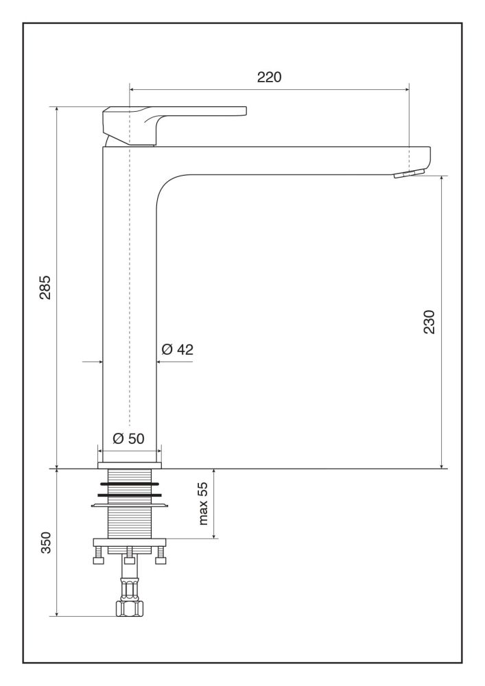 Emmevi Nefer, высокий однорычажный смеситель для раковины (излив 22 см), с донным клапаном click-clack, цвет черный матовый, артикул 77003BIG/NEO