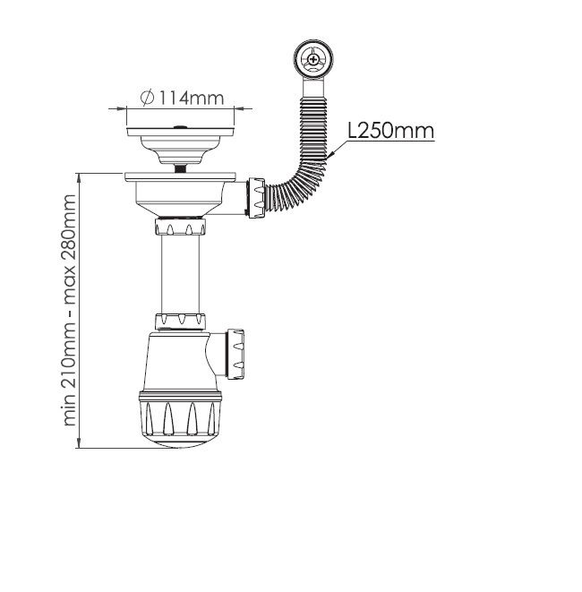 Сифон Practik одинарный, с выпуском 3 ½ и круглым переливом (ST-1), артикул ST-1