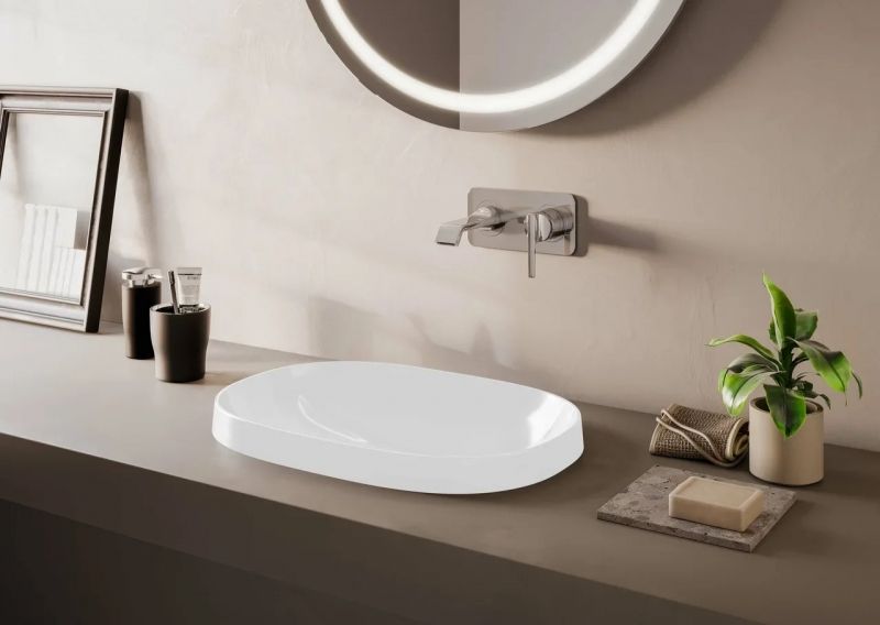 Frame Овальная накладная раковина, 56 см, без отверстия под смеситель, без перелива, цвет белый