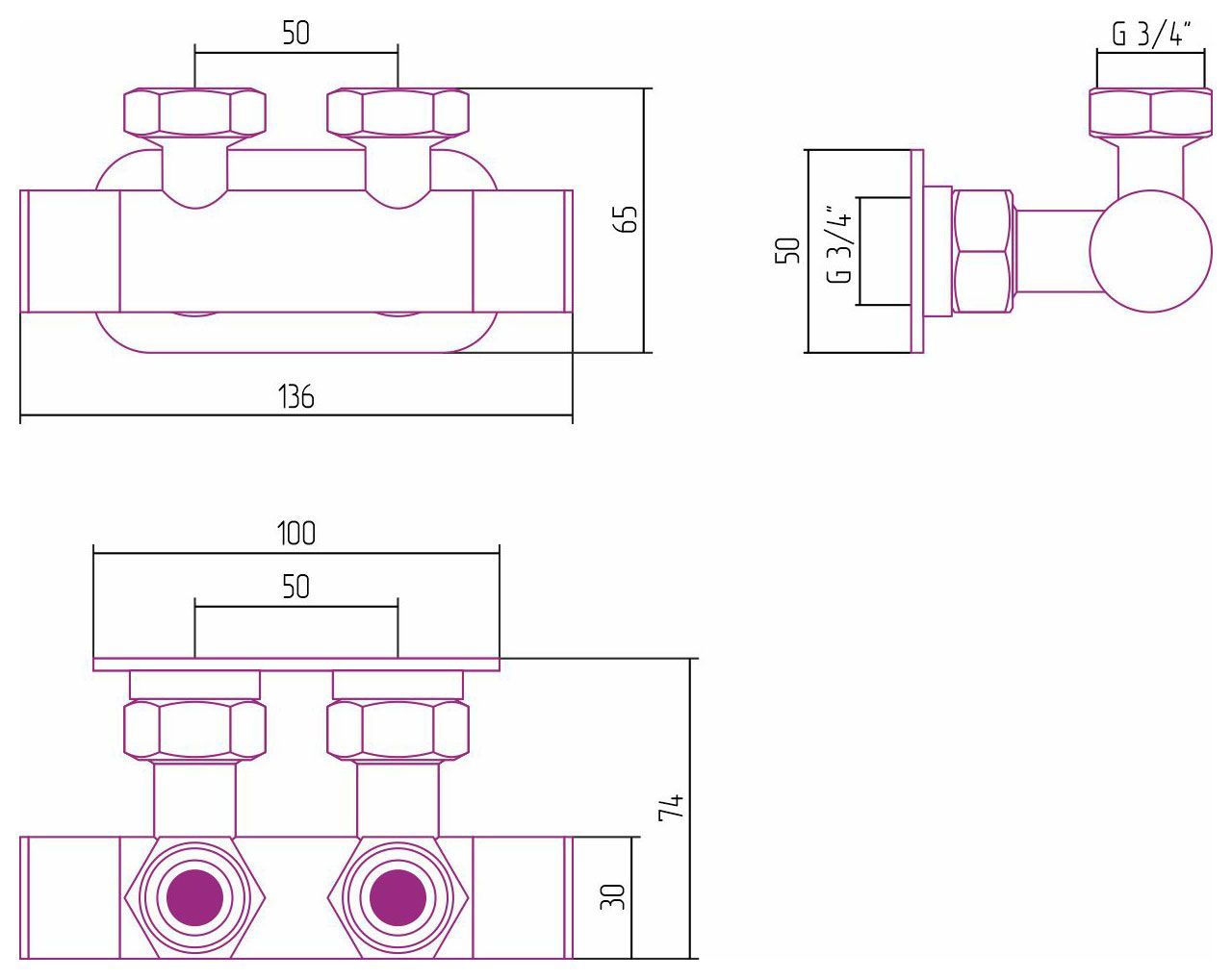 Вентиль 2х3/4" угловой скрытый-скрытый EU50 (Состаренная бронза) Вентиль 2х3/4" угловой скрытый-скрытый EU50 (Состаренная бронза)