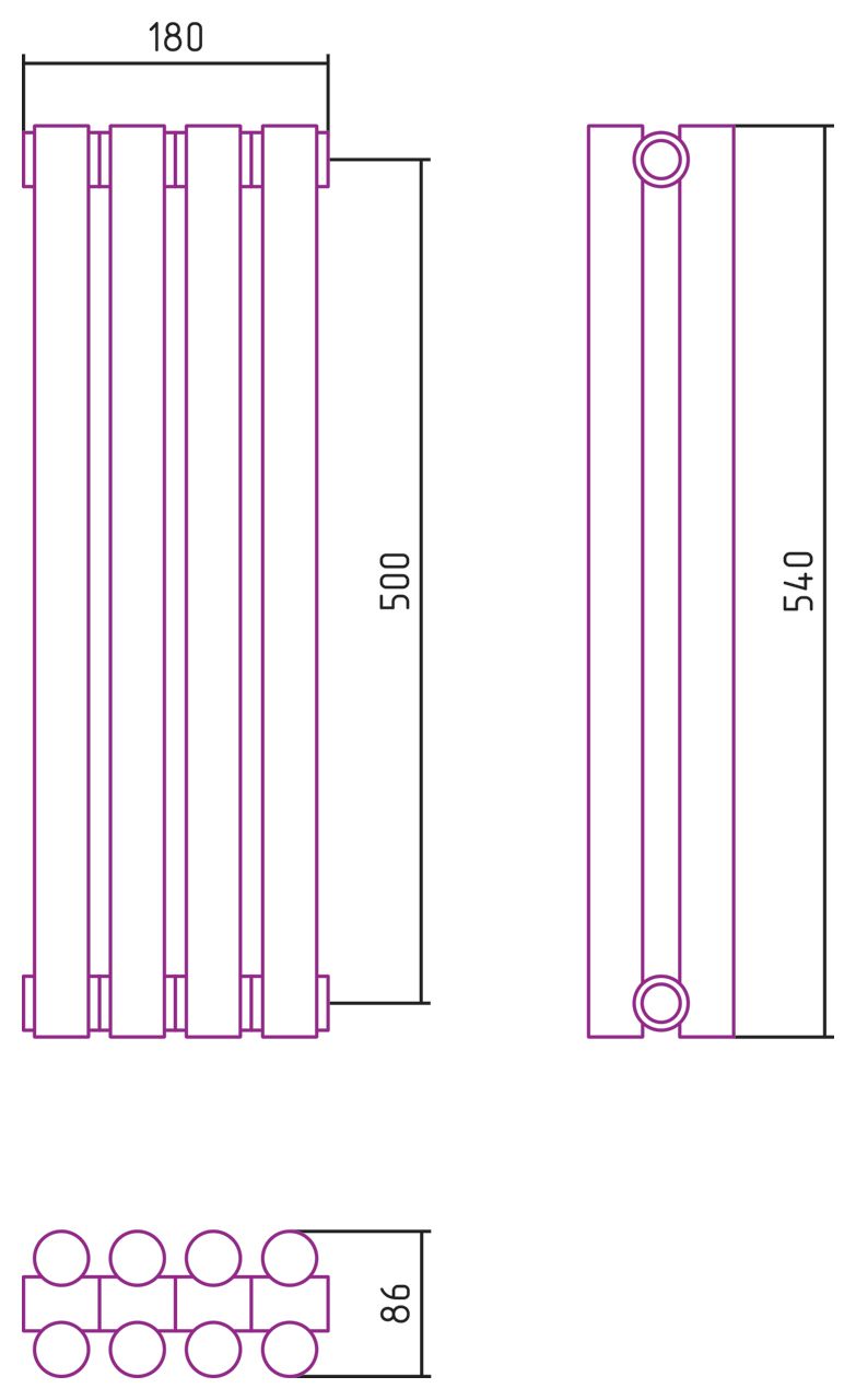 Отопительный радиатор ЭСТЕТ-11 н/ж 500х180 / 4 сек (Матовый БЕЛЫЙ)