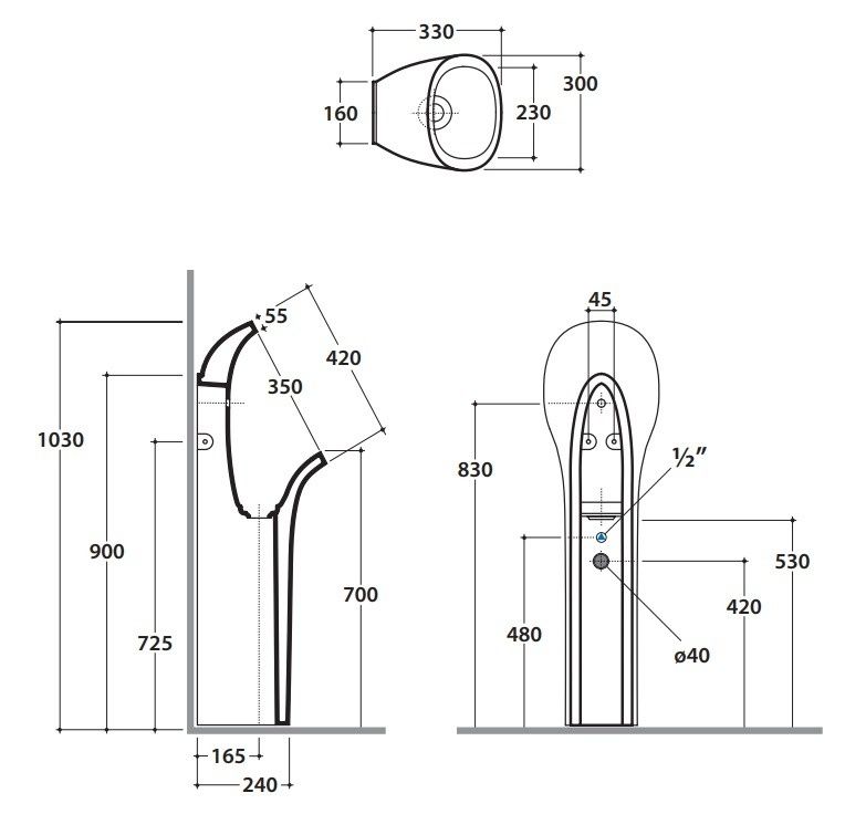Globo Olivia Писсуар напольный 30x33x103см.В комплекте крепеж, сифон, цвет белый