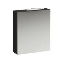 Зеркальный шкаф, Laufen, Base, ширина, мм-600, глубина, мм-185, высота, мм-700, тип установки-подвесной, с подсветкой, тип освещения-светодиодная подсветка (LED) горизонтальная, дверцы-1, открывание дверей-распашное, петли-слева, 2 стеклянные полки, 1 роз