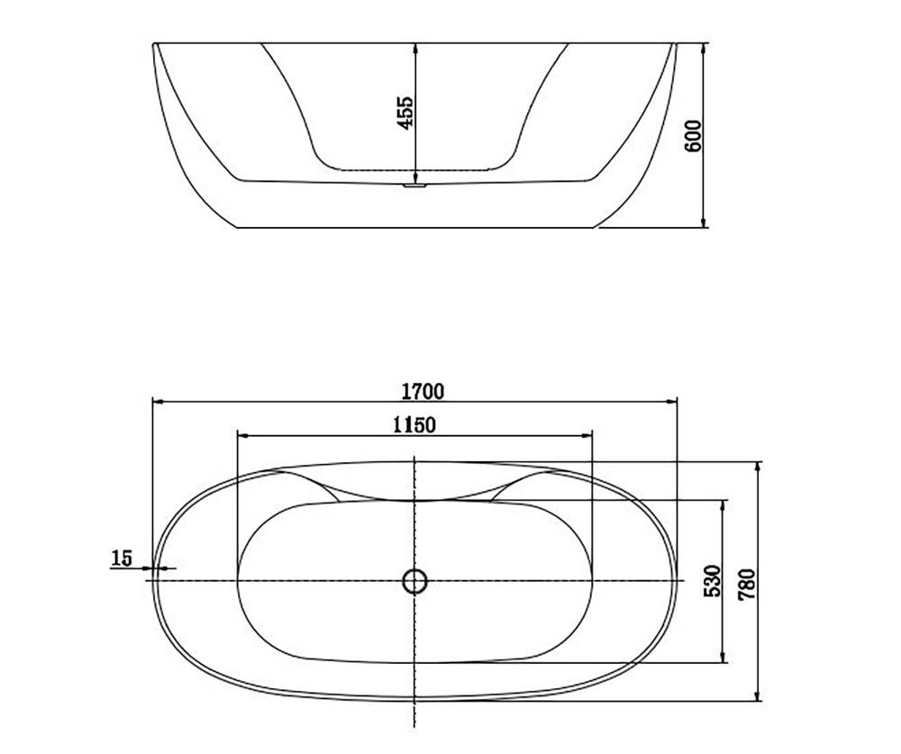 Ванна акриловая,отдельностоящая, AQUATEK AQ-1155778 АПОЛО 1700 * 780 * 600. В Комплекте со сливом и ножками.Цвет: белый глянцевый.