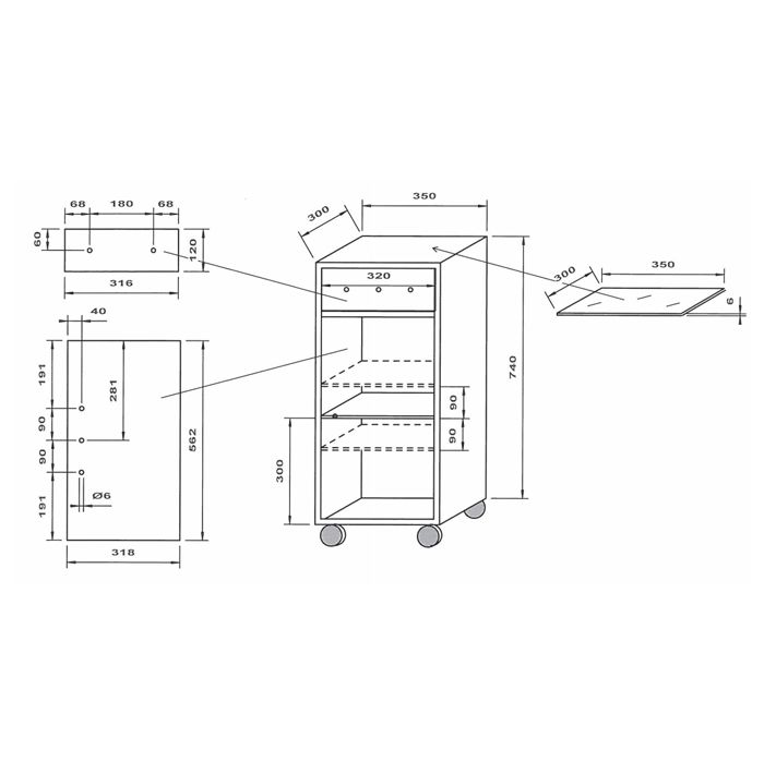 Decor Walther RS 1 Шкафчик передвижной 38x30x80см, стекло белое, цвет: сталь полированная ЗАКАЗ ПО ЗАПРОСУ, артикул 0704270