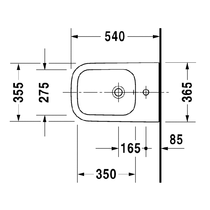 Duravit Happy D.2 Биде подвесное 355x540мм, с переливом 1 отв для смес,  с покрытием WG, цвет: антрацит матовый