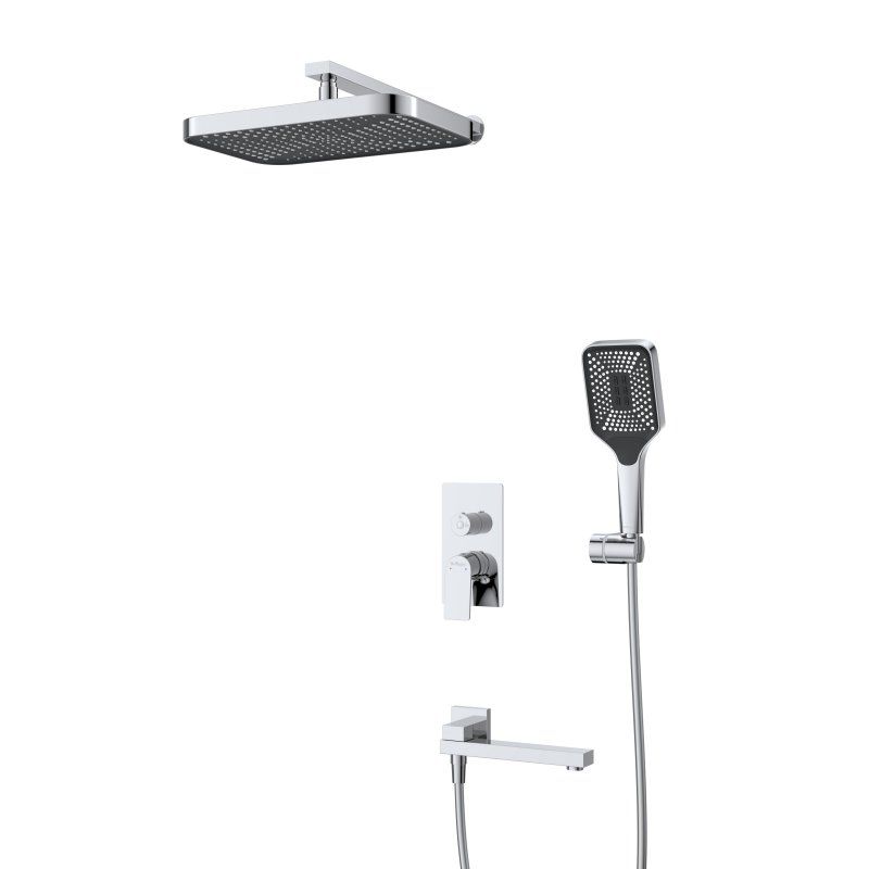 DUE Душевой комплект встраиваемый с изливом (смеситель встраиваемый, верхний душ, ручной душ со шлангом, штуцер с держателем), оруж.сталь DUE-VDSET-GM, артикул DUE-VDSET-GM