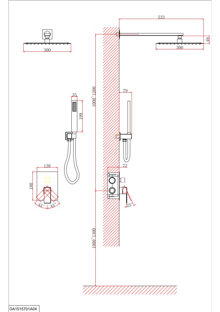 Душевая система D&K встраиваемая Bayern.Liszt (DA1515701A04), артикул DA1515701A04