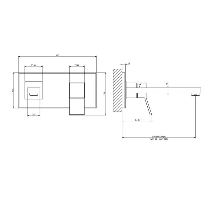 Gessi Rettangolo K Встраиваемый однорычажный смеситель для раковины с индивидуальной длиной излива (70-300мм)(внешние части), цвет: черный