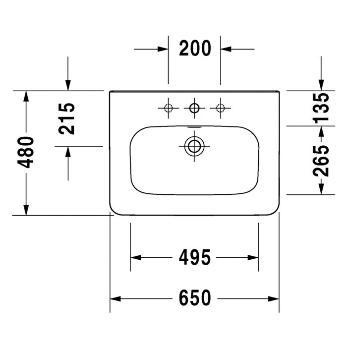 Duravit DuraStyle Раковина  для мебели,с перел., с 1 отв. под смес., 650x480мм, Цвет: Белый