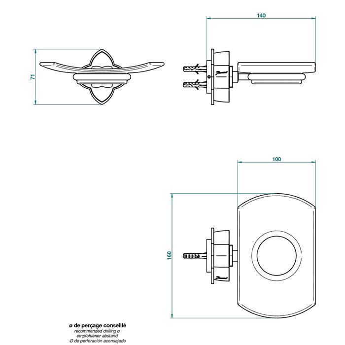 THG PETALE DE CRISTAL BLEU Мыльница стеклянная, подвесная, цвет хром