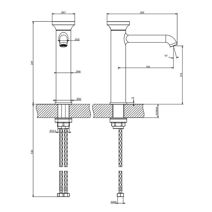 GESSI ORIGINI Смеситель для раковины H=247мм однорычажный, в компл с отделочной вставкой, цвет Matte Cipria