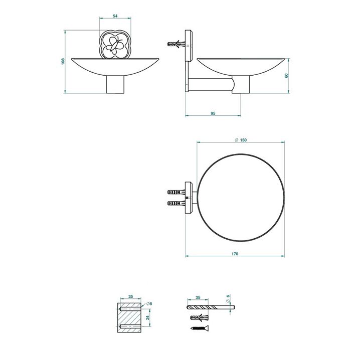 THG CAPUCINE VERT DECOR PLATINE Мыльница подвесная ø150 мм., декор зеленый, цвет хром THG CAPUCINE VERT DECOR PLATINE Мыльница подвесная ø150 мм., декор зеленый, цвет хром