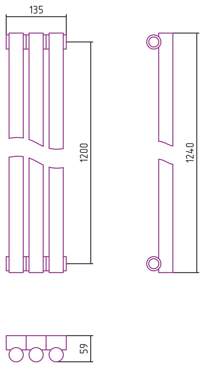 Отопительный радиатор ЭСТЕТ-1 н/ж 1200х135 / 3 сек (САТИН)