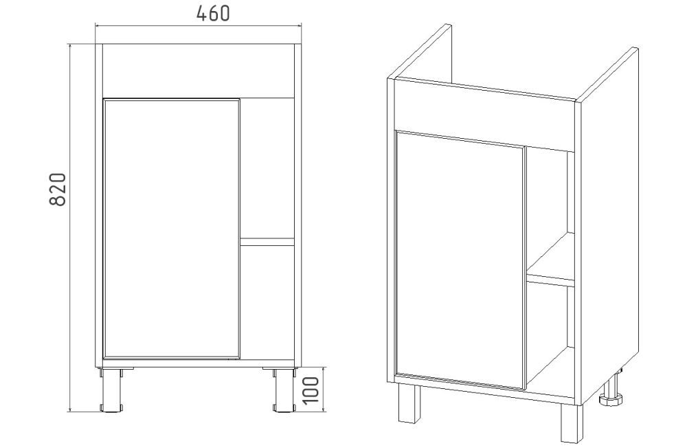 Тумба VIANT "Бостон" 1 ств графит 380х460х820 под раковину .S-UM-COM50/1-w (COMO 50) (VBOS50COG-T1ST), артикул VBOS50COG-T1ST