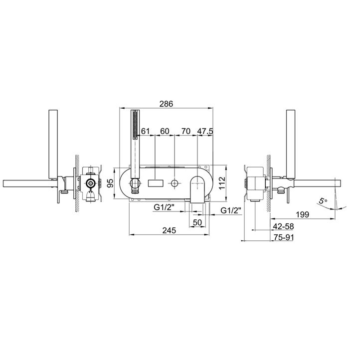 Fantini Mare Смеситель для ванны, встраиваемый, излив 200мм, с ручн.душем, (наружняя часть), цвет: хром