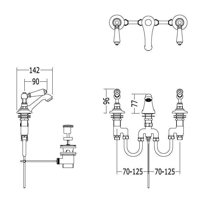 Devon Dandy Смеситель для биде на 3 отв., с донным клапаном, c ручками белыми, цвет: хром, артикул MARF45CR