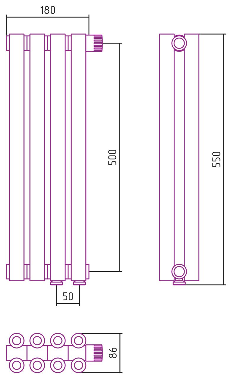 Отопительный радиатор ЭСТЕТ-00 н/ж EU50 500х180 / 4 сек (ЗОЛОТО)