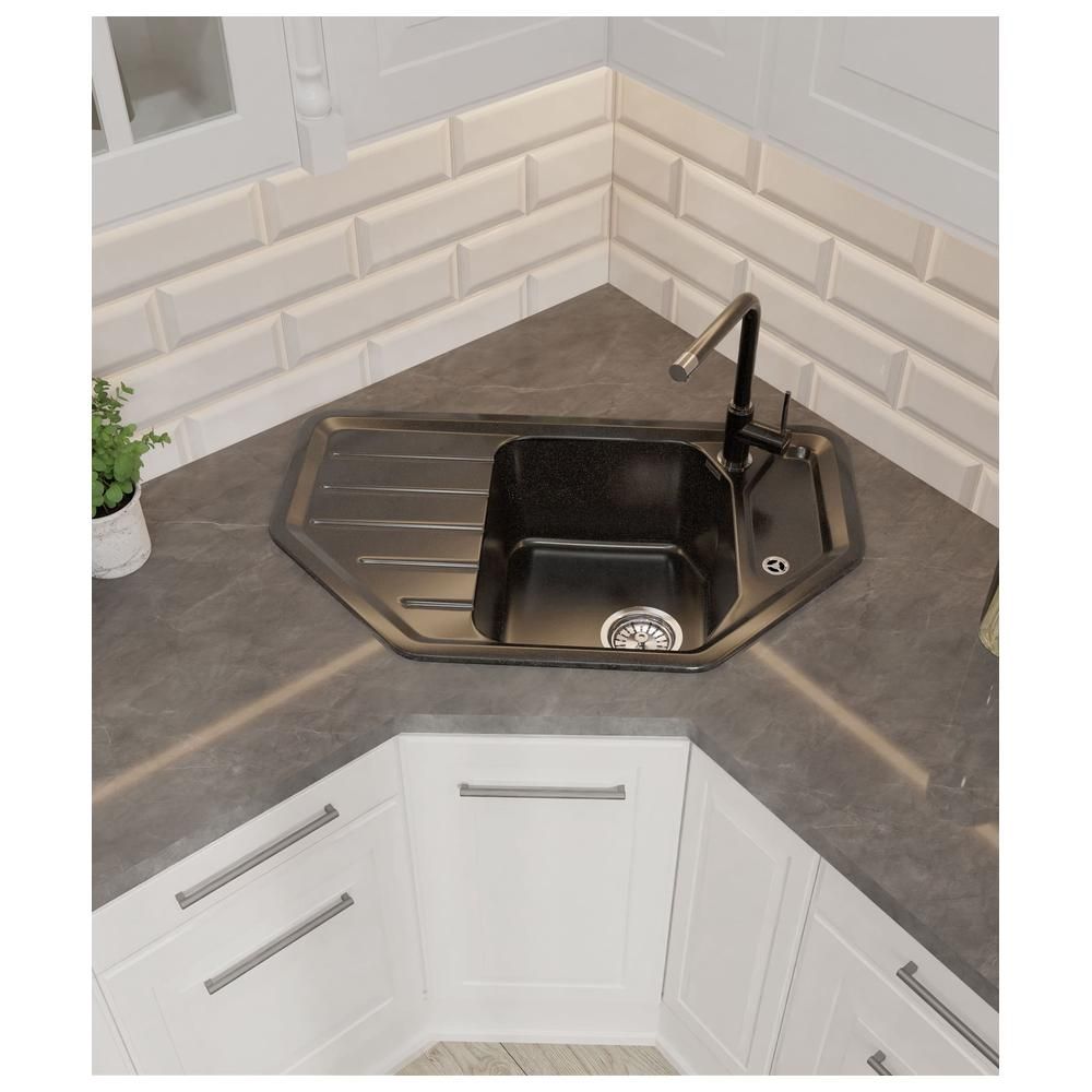 Кухонная мойка GranFest CORNER 800E, черный, артикул C-800E черный