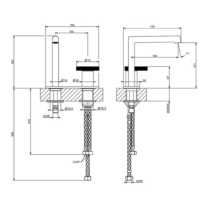 GESSI ANELLO Смеситель для раковины на 2 отверстия, однорычажный, высота излива 141 мм., цвет Black XL