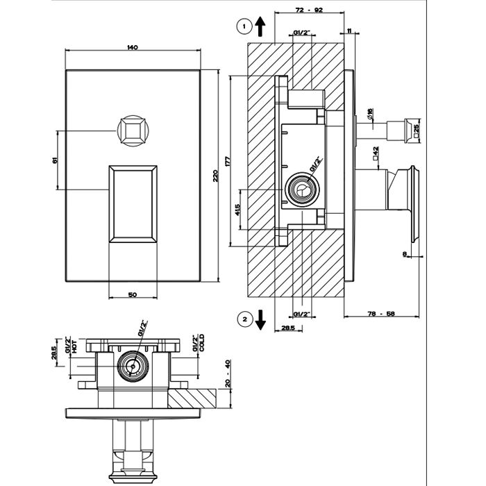 Gessi Eleganza Встраиваемый однорычажный смеситель с автоматическим переключателем ванна/душ(внешние части), цвет: Finox