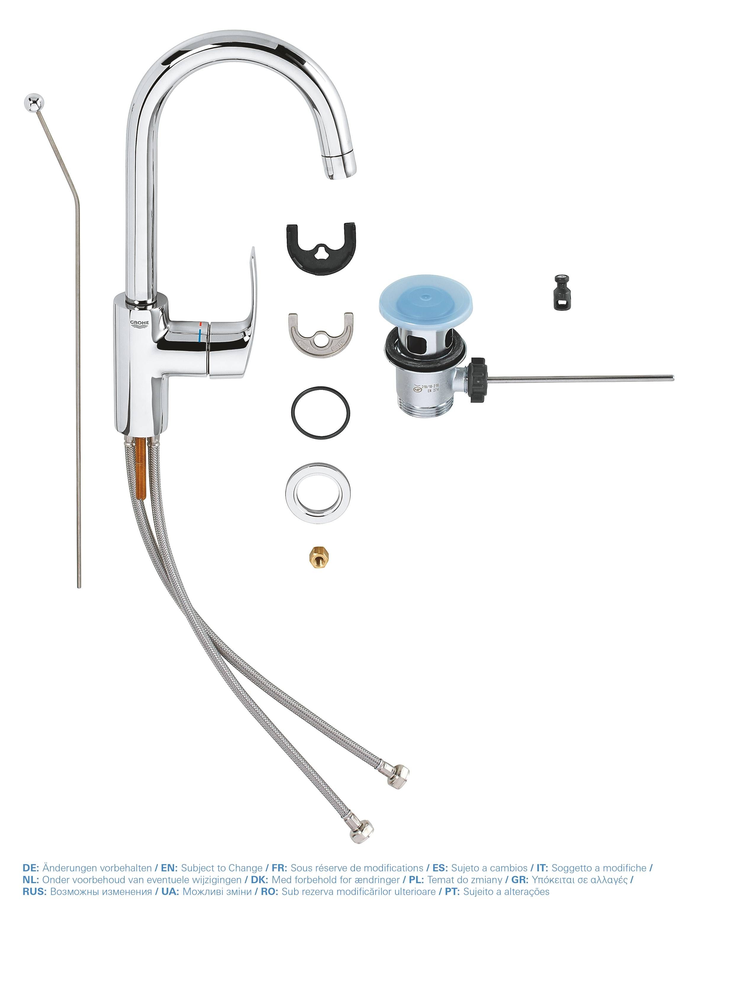 Смеситель для раковины GROHE Eurosmart New с высоким изливом и донным клапаном, L-size, хром (23537002) Смеситель для раковины GROHE Eurosmart New с высоким изливом и донным клапаном, L-size, хром (23537002)