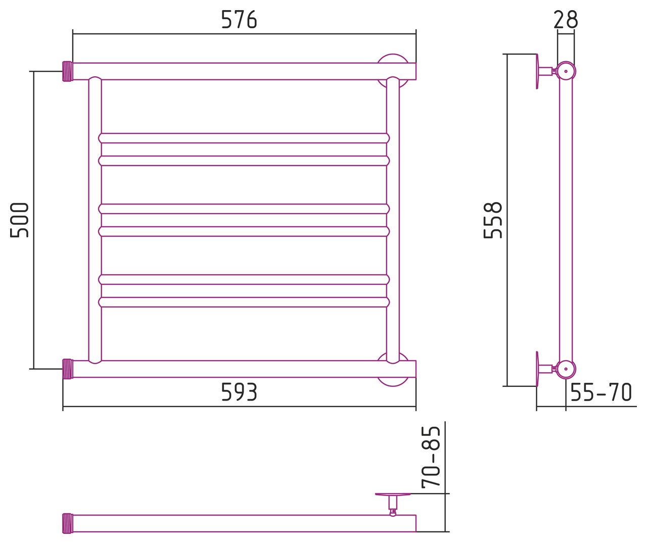 Полотенцесушитель СТИЛЬЕ "Минор 0601" 500х600 (2+2+2) П (Без покрытия) Полотенцесушитель СТИЛЬЕ "Минор 0601" 500х600 (2+2+2) П (Без покрытия)