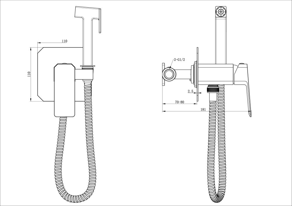 Смеситель с гигиеническим душем встраиваемый WONZON & WOGHAND DIAMOND, Брашированный никель (WW-88829011-BN)