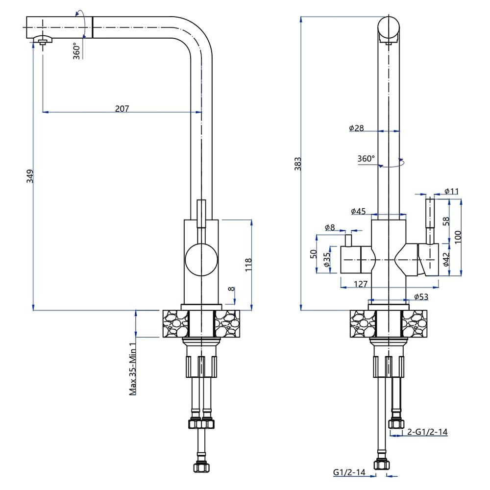Смеситель для кухни с подключением фильтра GranFest Z-5421, серый