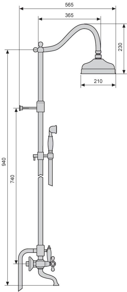 Emmevi, душевая колонна с ручками-крестиками, регулируемая по высоте 91,6-142,6 см: с изливом, изогнутым кронштейном и круглым антикальковым верхним д, артикул 1261118/CR