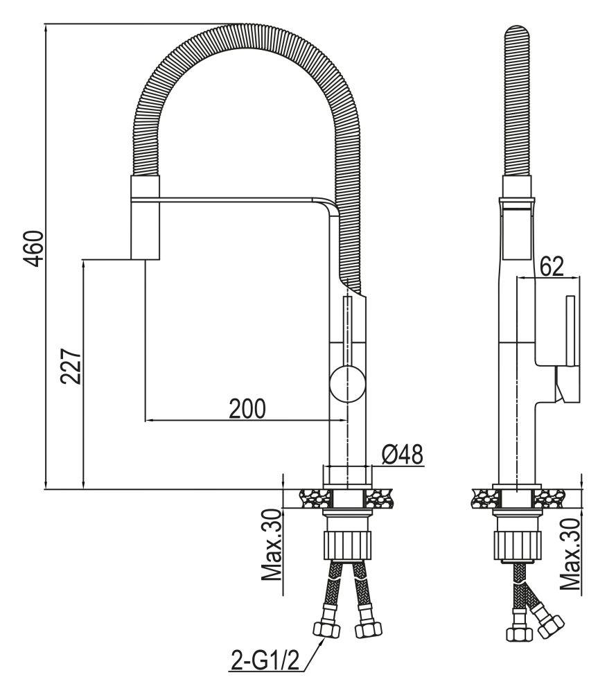 AQG COOK, смеситель для кухни с гибким вытяжным метализированным  изливом, цвет хром, артикул 05COO500CR