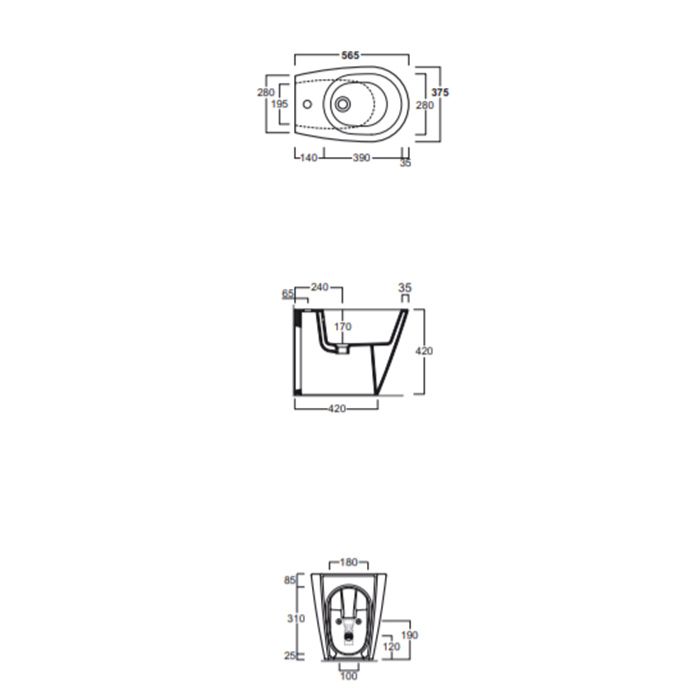 Simas Gambassi Биде приставное с 1-м отверстием под смеситель 56.5х37,5 см, цвет белый