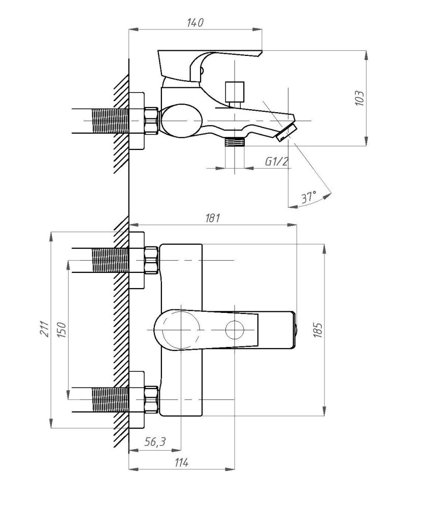Смеситель для ванны с душем ПСМ-ПРОФСАН PSM-100-1 ЭЛИТ тип См-ВОРНШлА, артикул PSM-100-1