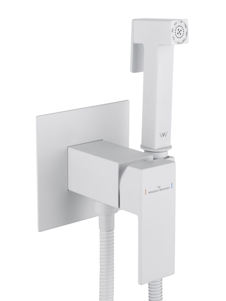 Смеситель с гигиеническим душем встраиваемый WONZON & WOGHAND CUBE, Белый матовый (WW-88829016-MW)