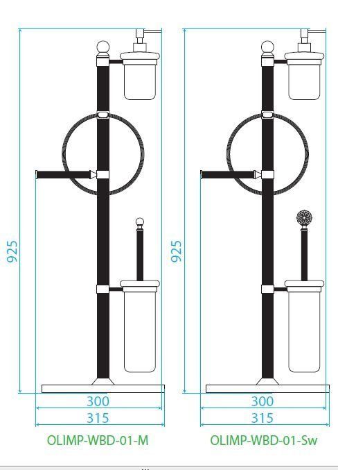 Стойка напольная с держателем туалетной бумаги щёткой для унитаза, полотенцедержателем и деспенсером  CEZARES OLIMP-WB