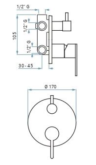 Emmevi Filobrass, однорычажный (со стержнем) встраиваемый смеситель для душа на 3 выхода, цвет черный матовый