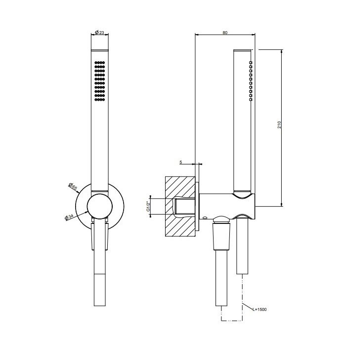 GESSI Душевой комплект с держателем с подводом воды, ручным душем и шлангом 1500 мм., цвет Black Metal Brushed PVD