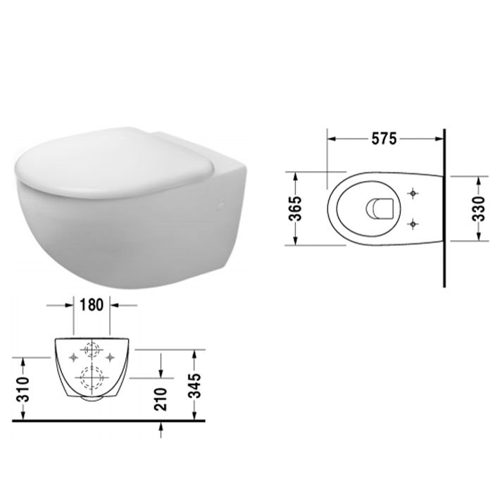 Duravit Architec Унитаз подвесной, с вертикальным смывом, вкл. крепление Durafix, объем 4,5 л, Цвет: Белый