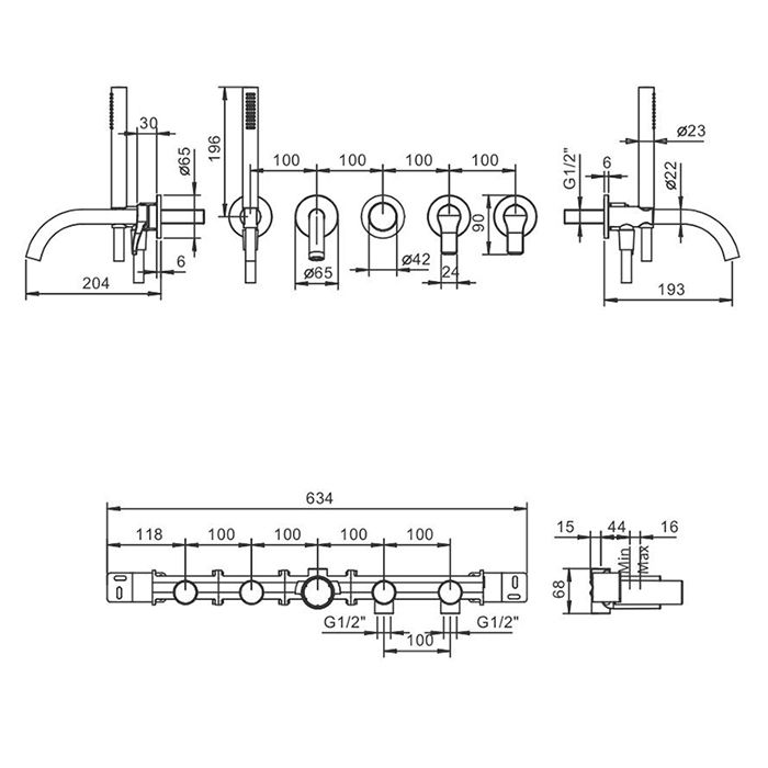 Fantini AL/23 Смеситель для ванны, встраиваемый, на 2 источника, излив 190мм, (наружняя часть), цвет: хром