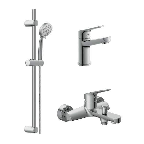 Комплект Cersanit FLAVIS 3 в 1 смеситель для ванны FLAVIS смеситель для раковины FLAVIS душевая стойка VIBE (64508)
