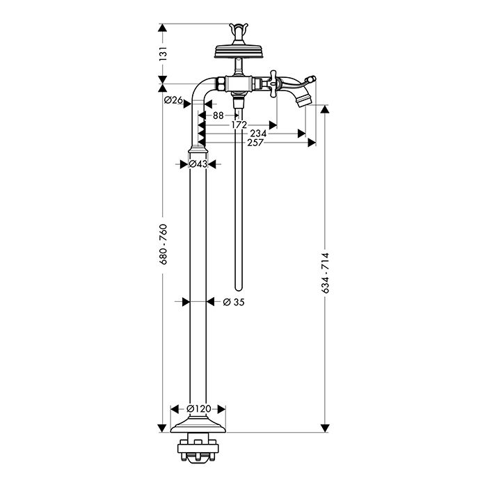 Axor Montreux Смеситель для ванны (2 ручки) с душевым комплектом, на 2х ножках - напольный, цвет: шлифованная бронза Axor Montreux Смеситель для ванны (2 ручки) с душевым комплектом, на 2х ножках - напольный, цвет: шлифованная бронза